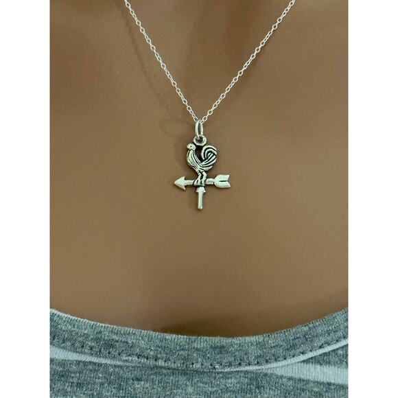 Sterling Silver Oxidized Weather Vane Rooster Necklace - Picture 1 of 5